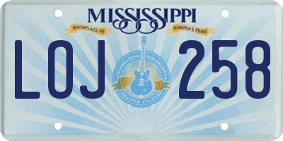 MS license plate LOJ258
