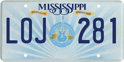 MS license plate LOJ281