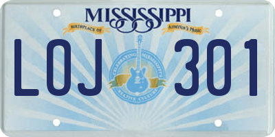 MS license plate LOJ301