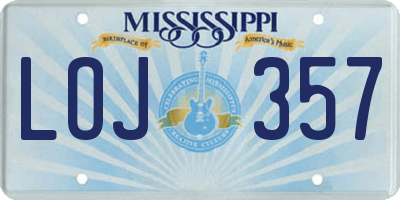 MS license plate LOJ357