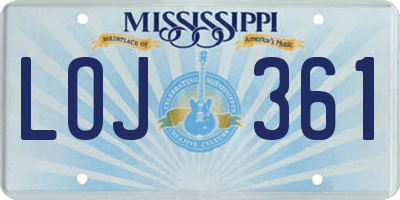 MS license plate LOJ361