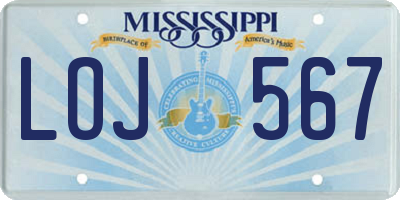 MS license plate LOJ567