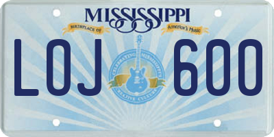 MS license plate LOJ600