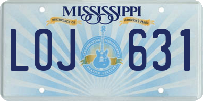 MS license plate LOJ631