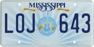 MS license plate LOJ643