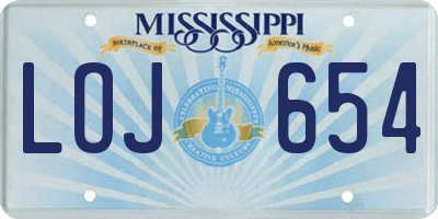 MS license plate LOJ654