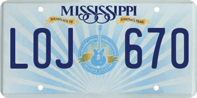 MS license plate LOJ670