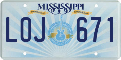 MS license plate LOJ671
