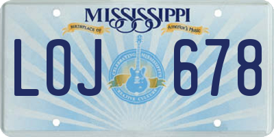 MS license plate LOJ678