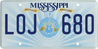 MS license plate LOJ680