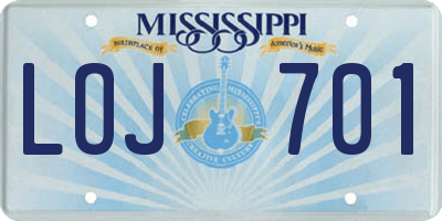 MS license plate LOJ701