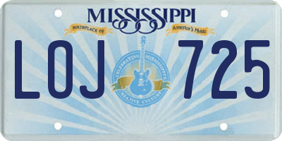 MS license plate LOJ725
