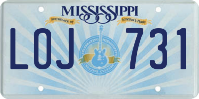 MS license plate LOJ731