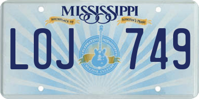 MS license plate LOJ749