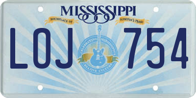 MS license plate LOJ754
