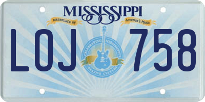 MS license plate LOJ758
