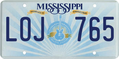 MS license plate LOJ765