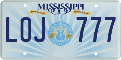 MS license plate LOJ777