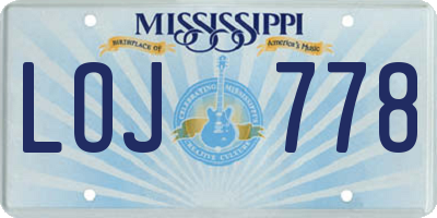 MS license plate LOJ778