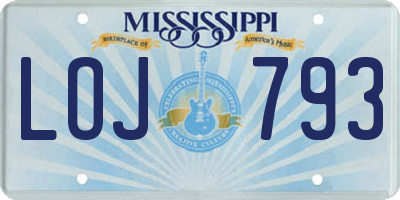MS license plate LOJ793