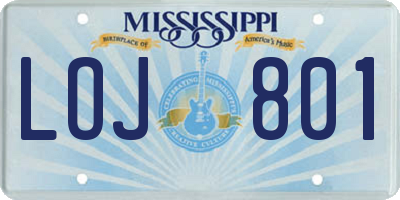 MS license plate LOJ801