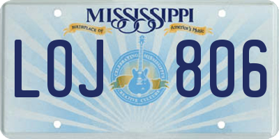 MS license plate LOJ806