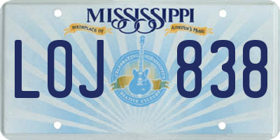 MS license plate LOJ838