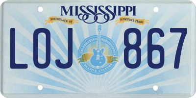 MS license plate LOJ867