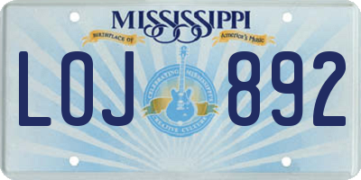 MS license plate LOJ892