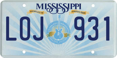 MS license plate LOJ931