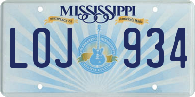 MS license plate LOJ934