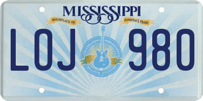 MS license plate LOJ980