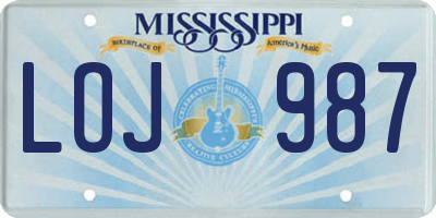 MS license plate LOJ987