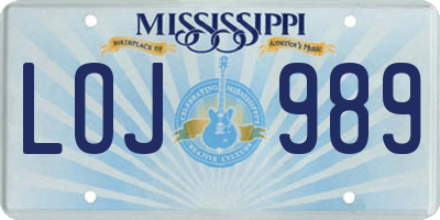 MS license plate LOJ989