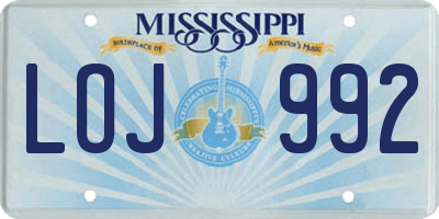 MS license plate LOJ992