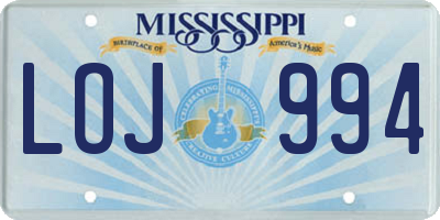 MS license plate LOJ994