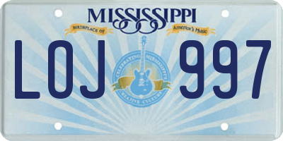 MS license plate LOJ997