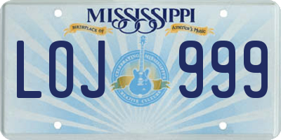 MS license plate LOJ999