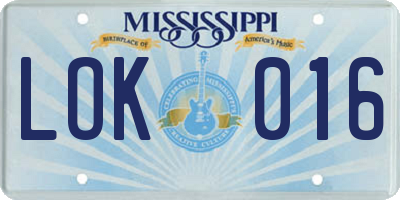 MS license plate LOK016
