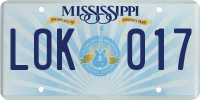 MS license plate LOK017