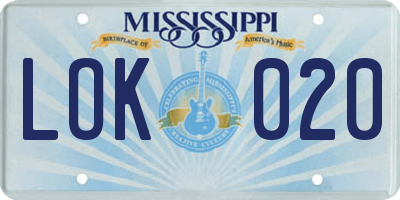 MS license plate LOK020