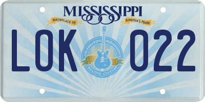 MS license plate LOK022