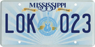 MS license plate LOK023