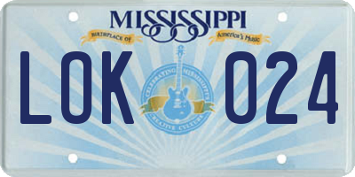MS license plate LOK024