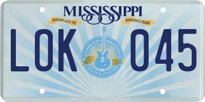 MS license plate LOK045