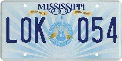 MS license plate LOK054