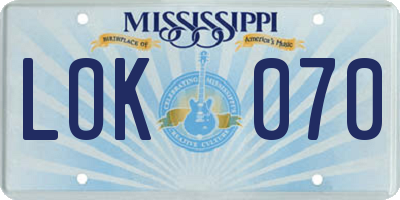 MS license plate LOK070
