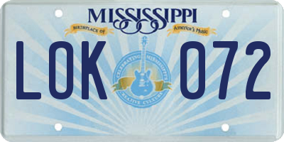 MS license plate LOK072