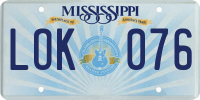 MS license plate LOK076