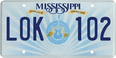 MS license plate LOK102